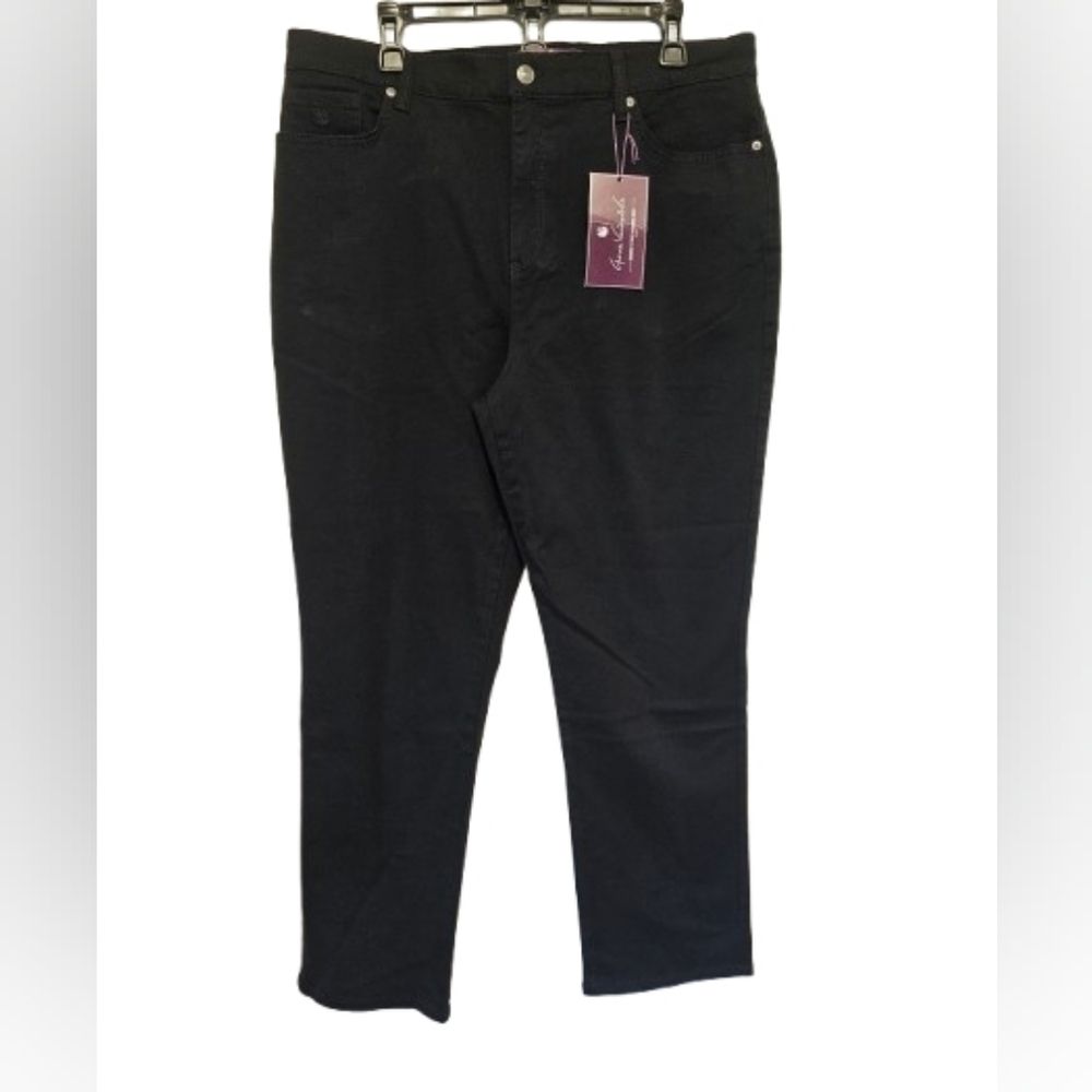 Gloria Vanderbilt Amanda Black Denim Tapered Leg Classic Jeans Womens 16 Short